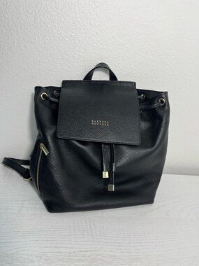Barneys New York Black Leather Drawstring Flap Backpack Bag
